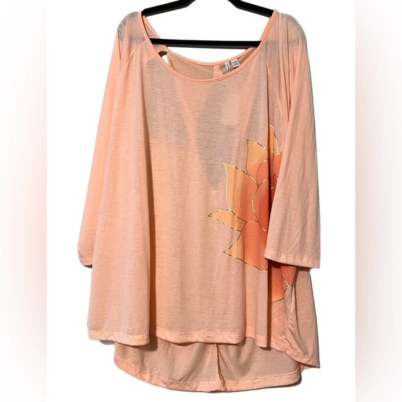 CATO Active womens sz 26/28W activewear top floral peach 3/4 sleeves cutout back - Picture 14 of 14